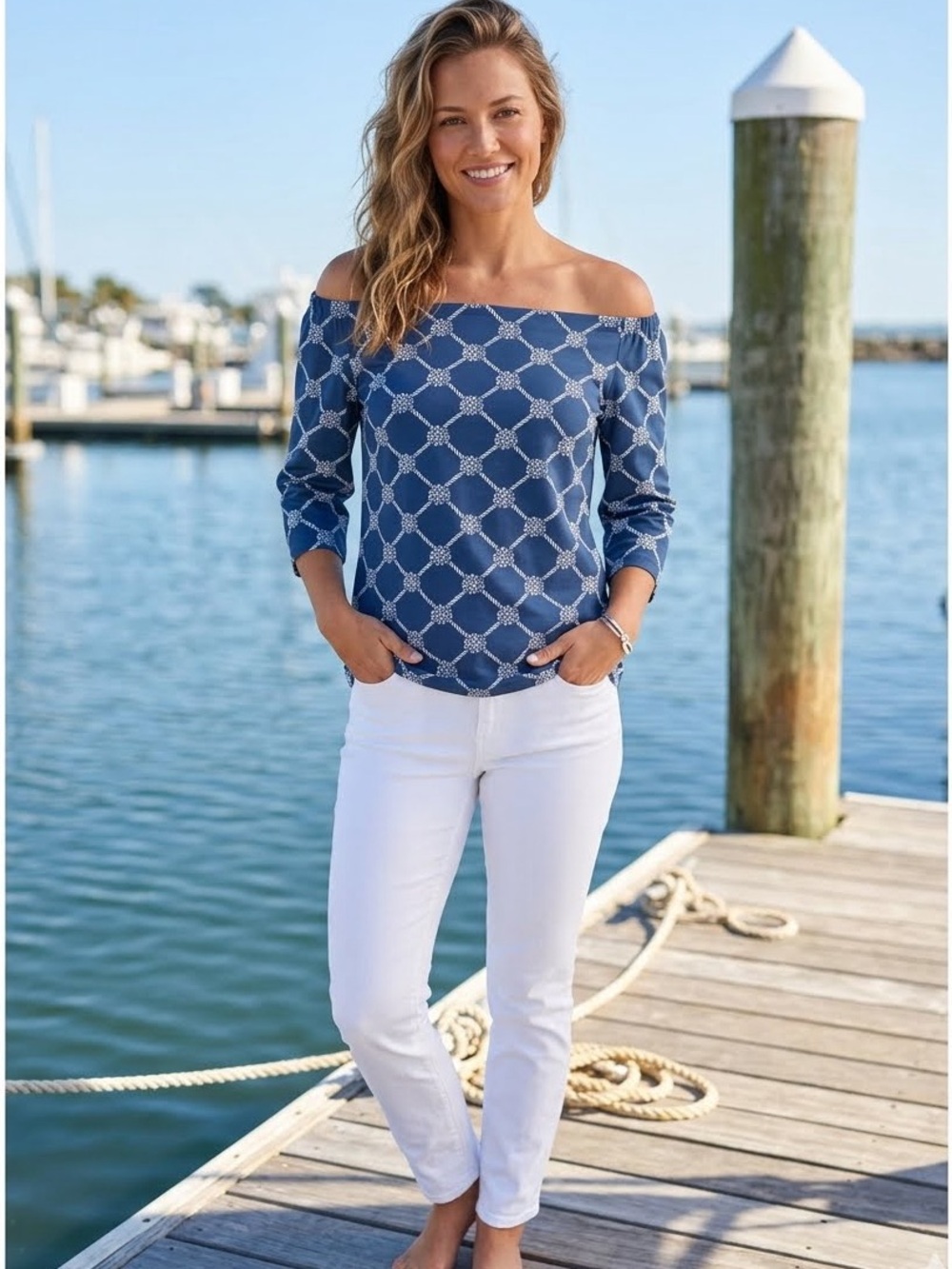 Sailor Sailor Islander Top in Sailor’s Knot Blue and White UPF 50+ Size L Preppy